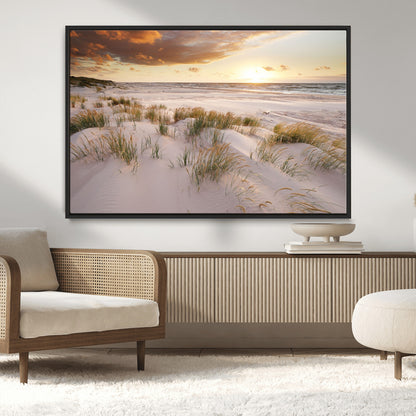 61246-MGV-CV-36X24-Coastal Sand Dunes Wall Art – Serene Beach Sunset Canvas Print with Grasses and Ocean View, Tranquil Seaside Decor for Living Room