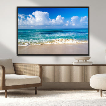 60364-MGV-CV-36X24-Tropical Ocean Wave Wall Art – Serene Blue Sea and White Sand Beach Canvas Print, Coastal Landscape Decor for Living Room, Bedroom