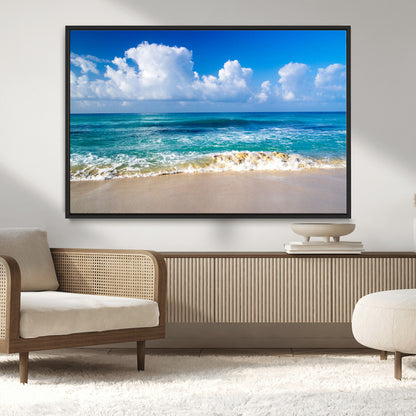 60364-MGV-CV-36X24-Tropical Ocean Wave Wall Art – Serene Blue Sea and White Sand Beach Canvas Print, Coastal Landscape Decor for Living Room, Bedroom