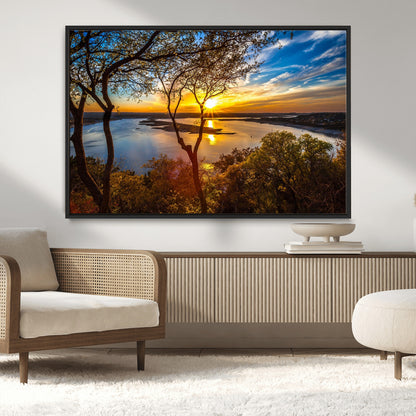 71863-MGV-CV-36X24-Lake Sunset Wall Art – Scenic Nature Canvas Print with Trees and Golden Sky, Serene Landscape Decor for Living Room, Bedroom or