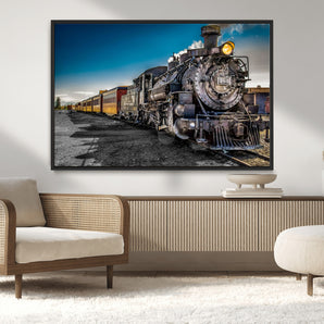 83325-MGV-CV-36X24-Vintage Steam Train Wall Art – Classic Locomotive Canvas Print, Industrial Railway Decor for Living Room or Office