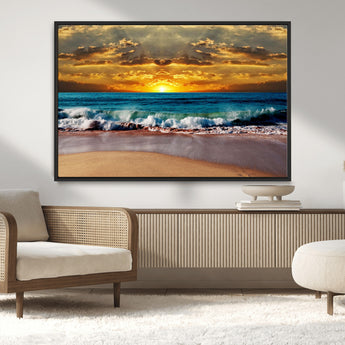 83389-MGV-CV-36X24-Ocean Sunrise Wall Art – Vibrant Beach Waves Canvas Print, Coastal Seascape Decor for Living Room or Office