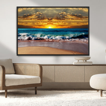 83389-MGV-CV-36X24-Ocean Sunrise Wall Art – Vibrant Beach Waves Canvas Print, Coastal Seascape Decor for Living Room or Office