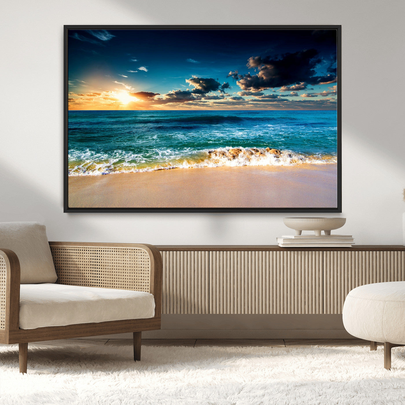88985-MGV-CV-36X24-Ocean Sunset Wall Art – Tranquil Beach Waves Canvas Print, Coastal Seascape Decor for Living Room or Office