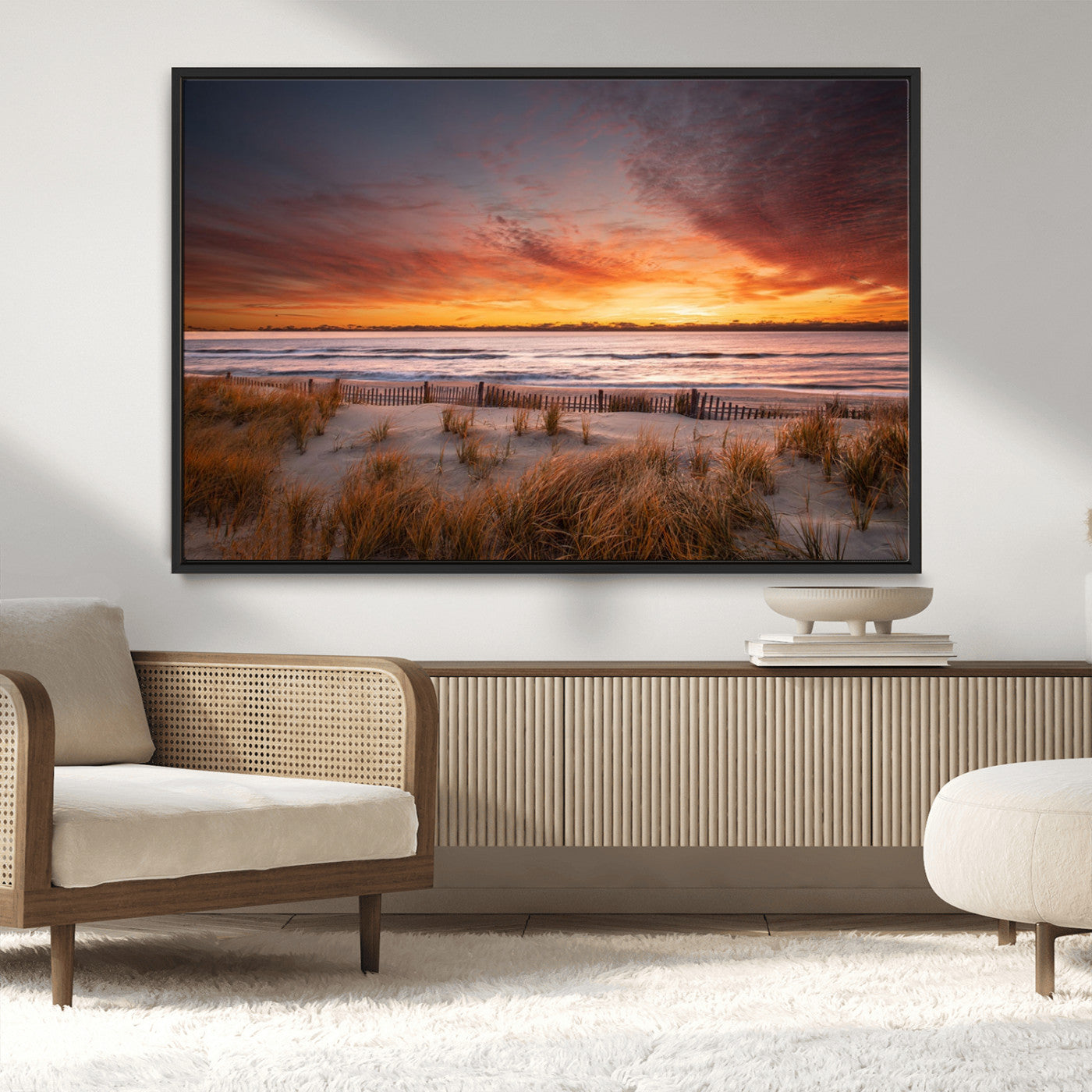 90176-MGV-CV-36X24-Beach Sunset Wall Art – Coastal Sand Dune Canvas Print with Ocean Waves and Dramatic Sky, Seaside Landscape Decor for Living Room