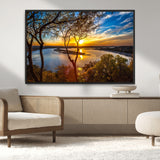 66839-MGV-CV-36X24-Lake Sunset Wall Art – Golden Hour Canvas Print with Trees and Water Reflection, Scenic Landscape Photography for Living Room,
