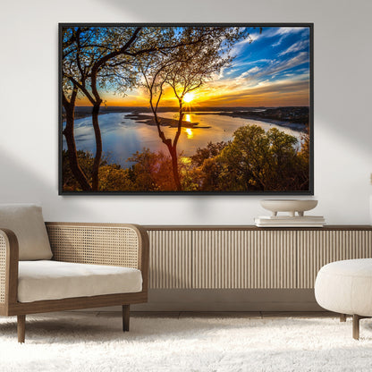 66839-MGV-CV-36X24-Lake Sunset Wall Art – Golden Hour Canvas Print with Trees and Water Reflection, Scenic Landscape Photography for Living Room,