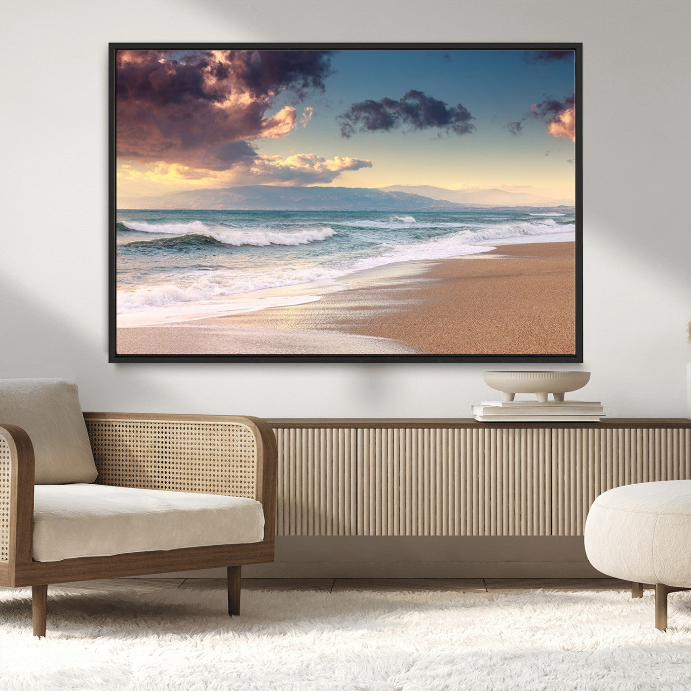 42253-MGV-CV-36X24-Serene Beach Waves Wall Art – Tranquil Ocean Horizon Canvas Print, Coastal Seascape Decor for Living Room or Office Wall