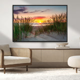 25576-MGV-CV-36X24-Beach Grass Sunset Wall Art – Coastal Sand Dune Landscape Canvas Print, Ocean View Nature Decor for Living Room or Office Wall