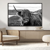 83810-MGV-CV-36X24-Highland Cow Wall Art – Black and White Highland Cattle Print, Rustic Farmhouse Animal Decor for Living Room or Office
