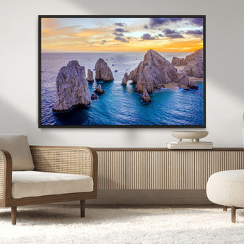 72955-MGV-CV-36X24-Ocean Rock Formation Wall Art – Sunset Coastal Seascape Print, Beach Landscape Decor for Living Room or Office