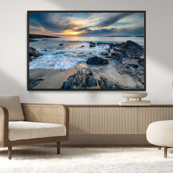 17902-MGV-CV-36X24-Rocky Shore Ocean Sunset Wall Art – Coastal Seascape Canvas Print, Nature Beach Decor for Living Room or Office