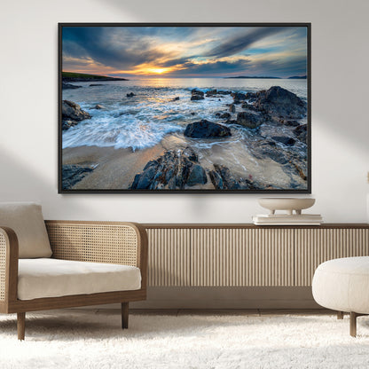 17902-MGV-CV-36X24-Rocky Shore Ocean Sunset Wall Art – Coastal Seascape Canvas Print, Nature Beach Decor for Living Room or Office