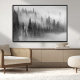 57235-MGV-CV-36X24-Misty Pine Forest Wall Art – Black and White Mountain Landscape Canvas Print, Nature Woodland Decor for Living Room, Bedroom or