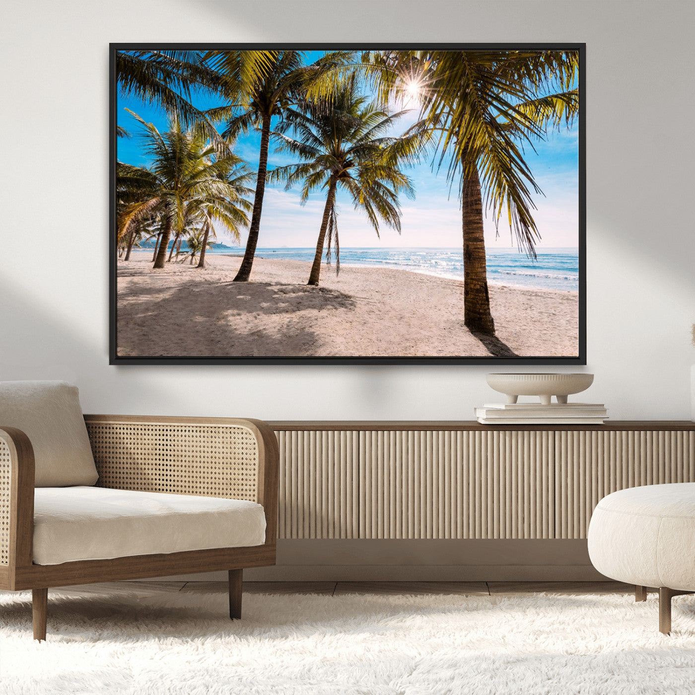98175-MGV-CV-36X24-Tropical Palm Beach Wall Art – Relaxing Ocean Shore Canvas Print with Palm Trees, Coastal Summer Decor for Living Room, Bedroom or