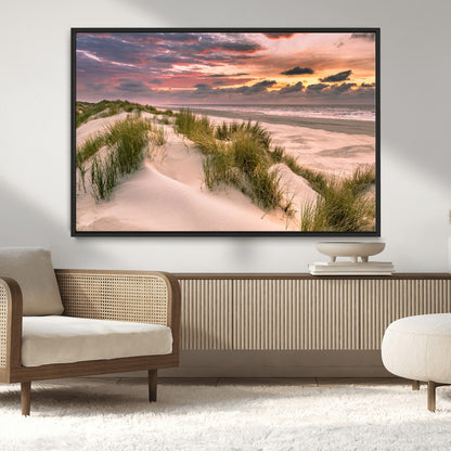60570-MGV-CV-36X24-Beach Sunset Wall Art – Coastal Sand Dunes and Ocean Horizon Canvas Print, Tranquil Seascape Photography Decor for Living Room or