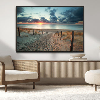25788-MGV-CV-36X24-Sunset Beach Path Wall Art – Scenic Coastal Dunes and Ocean Canvas Print, Tranquil Seaside Landscape Decor for Living Room or
