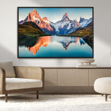 88453-MGV-CV-36X24-Mountain Lake Wall Art – Snow-Capped Peaks Reflected in Alpine Water Canvas Print, Nature Landscape Wall Decor for Living Room or