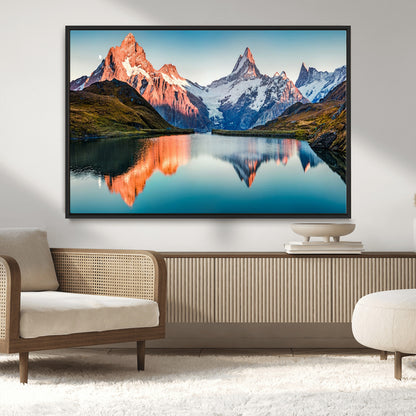 88453-MGV-CV-36X24-Mountain Lake Wall Art – Snow-Capped Peaks Reflected in Alpine Water Canvas Print, Nature Landscape Wall Decor for Living Room or