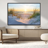 48907-MGV-CV-36X24-Beach Sunset Wall Art – Coastal Sand Dunes and Ocean View Canvas Print, Serene Seaside Landscape Painting for Living Room, Bedroom