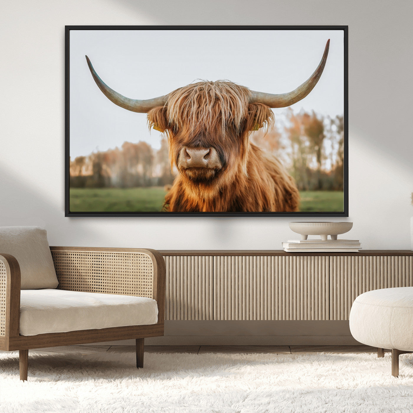 64824-MGV-CV-36X24-Highland Cow Wall Art – Rustic Scottish Bull Canvas Print, Farmhouse Animal Decor for Living Room, Bedroom, Office or Cabin