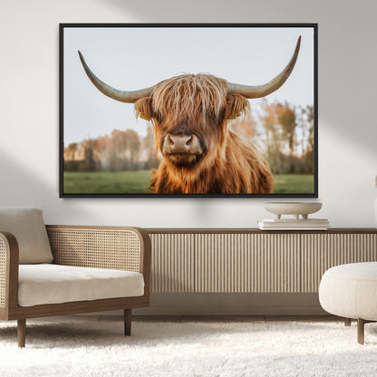 64824-MGV-CV-36X24-Highland Cow Wall Art – Rustic Scottish Bull Canvas Print, Farmhouse Animal Decor for Living Room, Bedroom, Office or Cabin