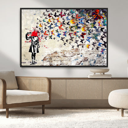 88654-MGV-CV-36X24-Butterfly Explosion Graffiti Wall Art – Street Art Canvas Print, Colorful Butterfly Spray Mural, Modern Abstract Urban Wall Decor