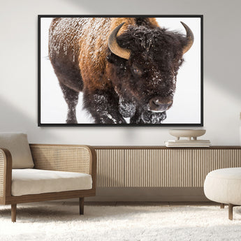 65605-MGV-CV-36X24-Snow Bison Wall Art – Close Up Buffalo Canvas Print, Rustic Western Wildlife Photography, Farmhouse Cabin Lodge Decor for Living