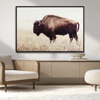 48406-MGV-CV-36X24-American Bison Wall Art – Rustic Buffalo Canvas Print in Prairie Field, Western Wildlife Photography Decor for Cabin, Lodge,