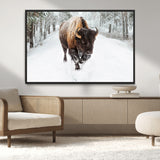 10109-MGV-CV-36X24-Majestic Bison Winter Wall Art – Snowy Forest Buffalo Canvas Print, Rustic Wildlife Photography Decor for Cabin, Lodge, Living