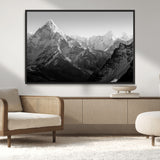 10775-MGV-CV-36X24-Snow Capped Mountain Wall Art – Black and White Canvas Print of Majestic Peaks, Nature Landscape Photography for Office, Bedroom,