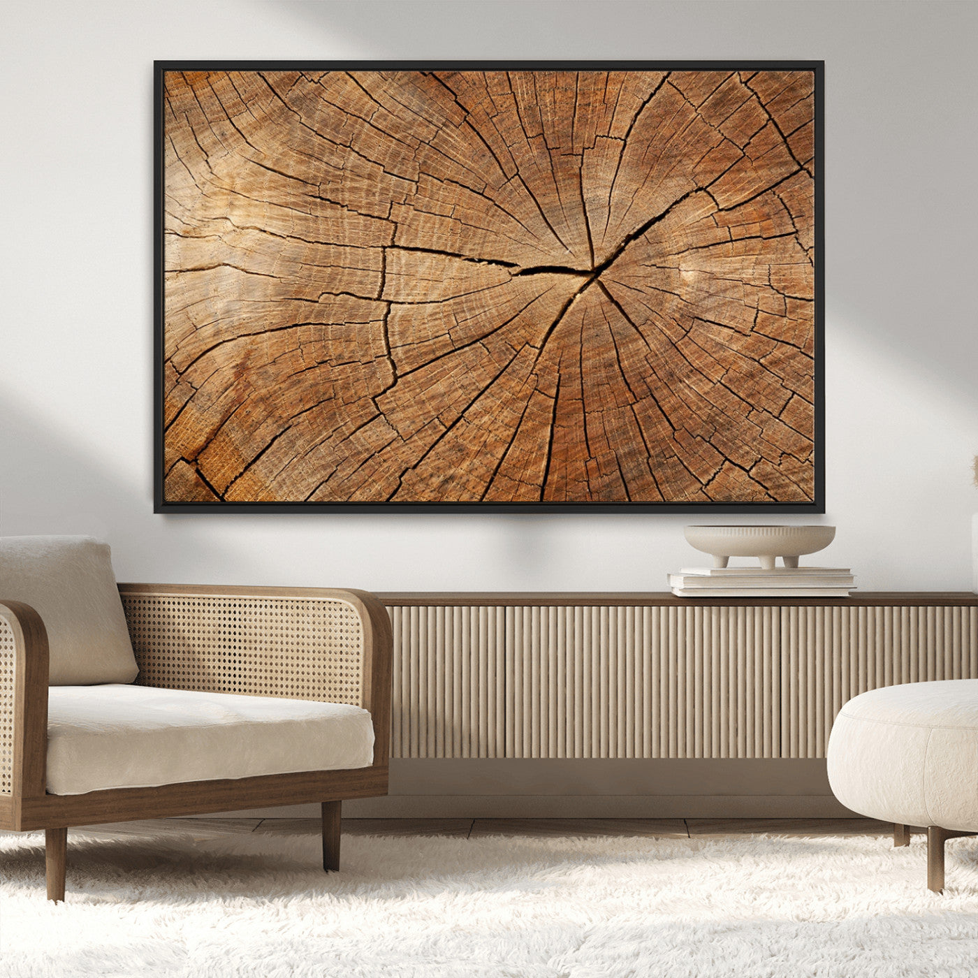 61710-MGV-CV-36X24-Tree Rings Wall Art – Rustic Wood Grain Canvas Print of Tree Trunk Cross Section, Nature Inspired Decor for Cabin, Office, Living