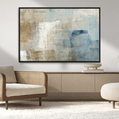 38126-MGV-CV-36X24-Neutral Abstract Wall Art – Modern Beige and Blue Canvas Print and Minimalist Textured Painting for Living Room, Bedroom or Office