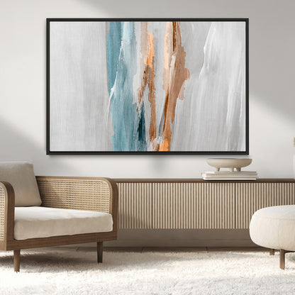 66154-MGV-CV-36X24-Abstract Brushstroke Wall Art – Modern Teal and Gold Canvas Print, Minimalist Contemporary Painting for Living Room, Bedroom, or