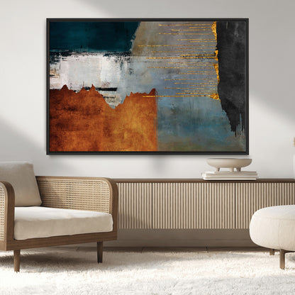 35026-MGV-CV-36X24-Abstract Canvas Wall Art – Modern Teal, Rust, Black and Gold Textured Painting, Contemporary Decor for Living Room, Bedroom