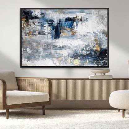 59716-MGV-CV-36X24-Abstract Blue and Gold Wall Art – Modern Textured Canvas Print, Contemporary Painting for Living Room, Bedroom, or Office Decor