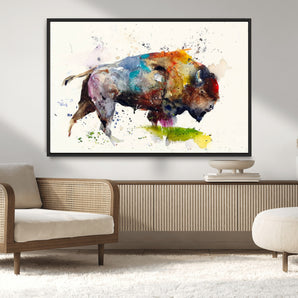 44504-MGV-CV-36X24-Buffalo Watercolor Wall Art – Abstract Bison Canvas Print, Rustic Wildlife Decor for Living Room, Office, Cabin, Man Cave or