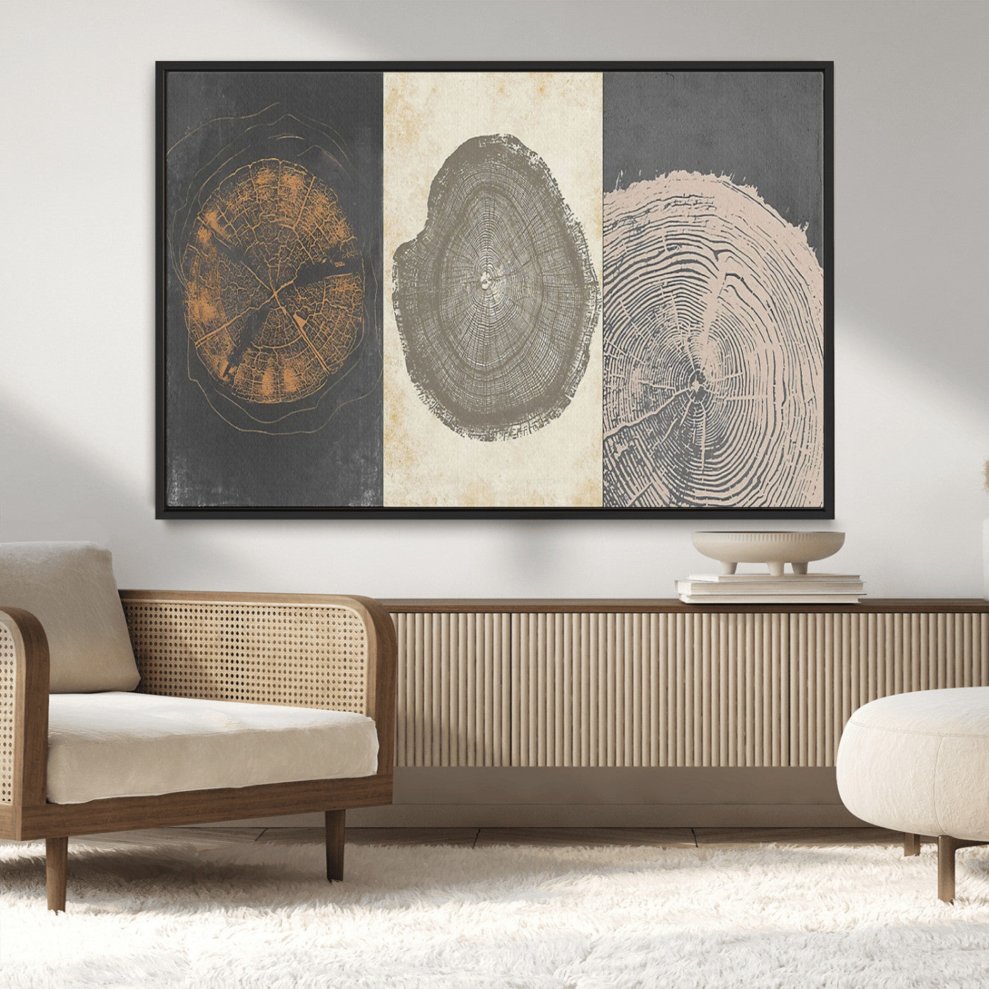 80725-MGV-CV-36X24-Wood Tree Rings Wall Art Canvas Print, Framed Tree Rings Art Picture Print, Abstract Tree Rings Perfect Modern Boho Decor Artwork
