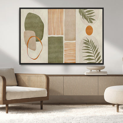 96002-MGV-CV-36X24-Abstract Geometric Wall Art – Modern Canvas Print with Green, Orange & Beige Shapes, Minimalist Home Decor for Living Room, Office
