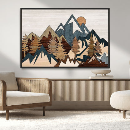 67950-MGV-CV-36X24-Modern Wood Wall Art Canvas Print, Framed Mountain Range Art Picture Print, Wood Mountain Range Perfect Rustic Decor Artwork