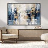44344-MGV-CV-36X24-Abstract Blue and Gold Wall Art – Modern Hand Painted Canvas Print, Contemporary Textured Painting for Living Room, Bedroom or