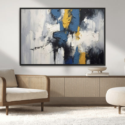 63850-MGV-CV-36X24-Abstract Blue and Yellow Wall Art – Modern Textured Canvas Painting, Bold Contemporary Artwork for Living Room, Bedroom or Office