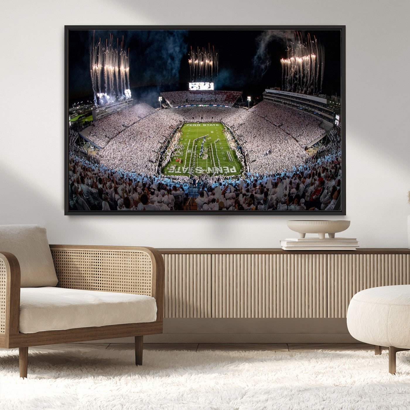 11391-MGV-CV-36X24-Penn State Stadium Wall Art – Panoramic White Out Football Game Canvas Print, College Sports Decor for Office, Man Cave, or Living