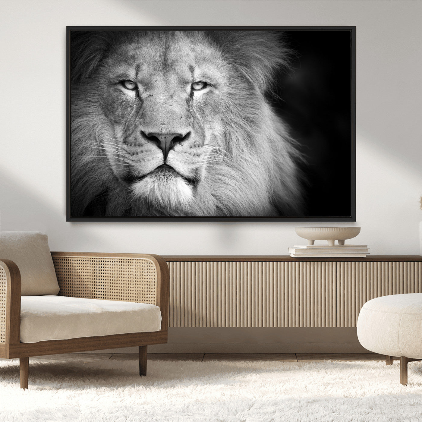 94453-MGV-CV-36X24-Lion Portrait Wall Art – Black and White King of the Jungle Canvas Print, Safari Wildlife Decor for Office, Bedroom, or Living