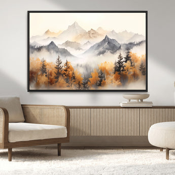 70049-MGV-CV-36X24-Autumn Mountain Forest Wall Art – Misty Landscape Canvas Print, Rustic Nature Inspired Decor for Living Room, Bedroom or Office