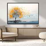 23385-MGV-CV-36X24-Golden Butterfly Tree Wall Art – Abstract Yellow and Gray Canvas Print, Modern Nature Artwork for Living Room, Bedroom or Office