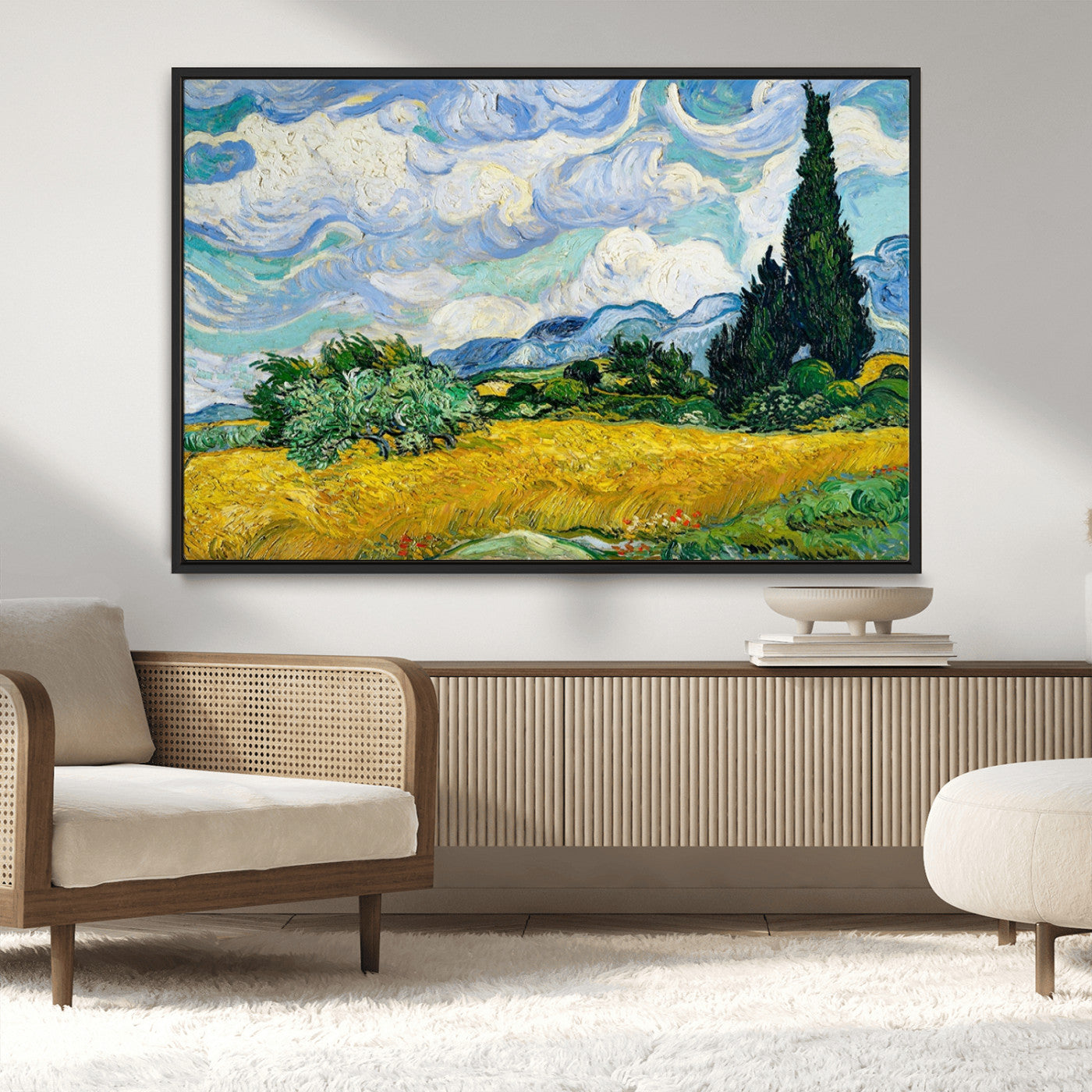 97252-MGV-CV-36X24-Wheat Field with Cypress – Van Gogh Wall Art, Impressionist Landscape Canvas Print, Rustic Home Decor for Living Room or Office
