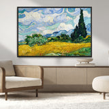 97252-MGV-CV-36X24-Wheat Field with Cypress – Van Gogh Wall Art, Impressionist Landscape Canvas Print, Rustic Home Decor for Living Room or Office