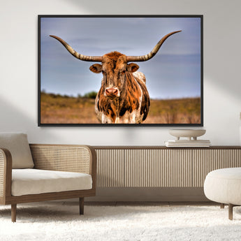 18594-MGV-CV-36X24-Texas Longhorn Bull Wall Art – Rustic Western Cattle Canvas Print, Country Farmhouse Decor for Living Room, Office or Cabin