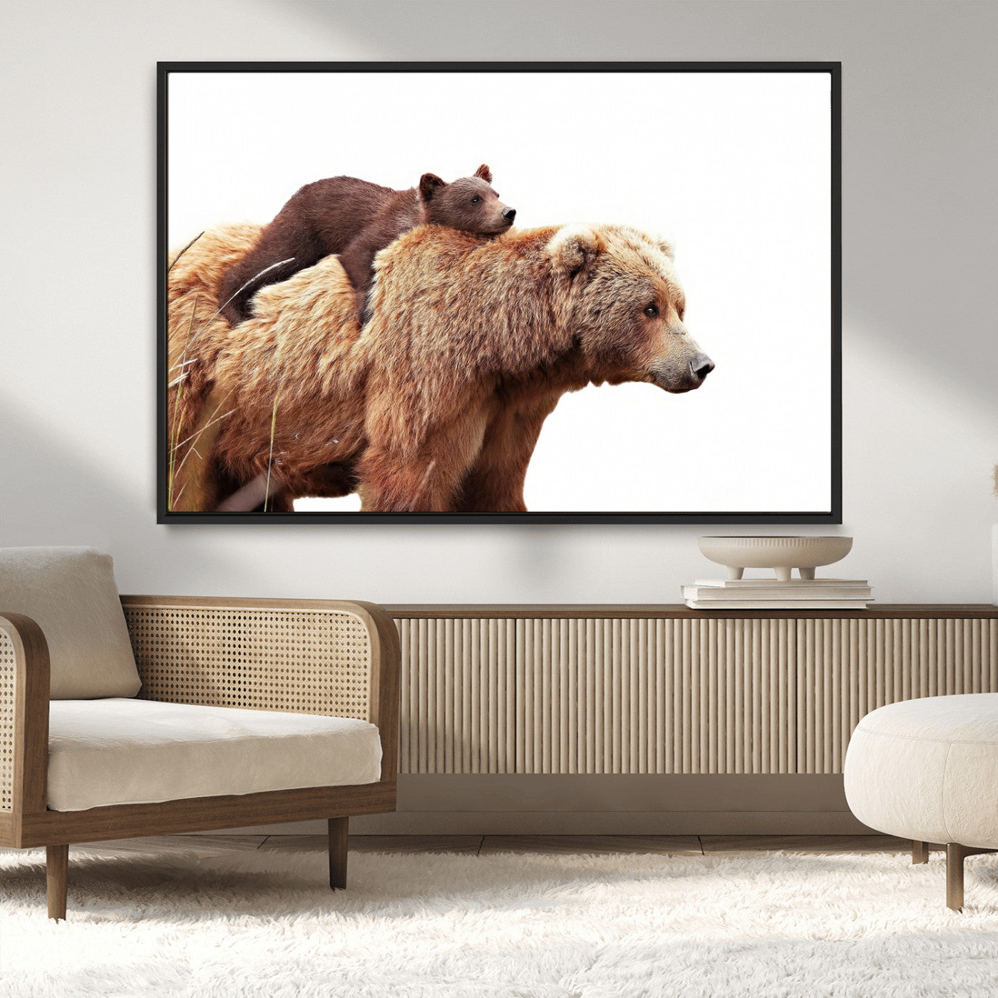 76943-MGV-CV-36X24-Mom Bear Wall Art Canvas Print, Framed Bear Photography Art Picture Print, Rustic Bear and Cub Perfect Rustic Farmhouse Decor
